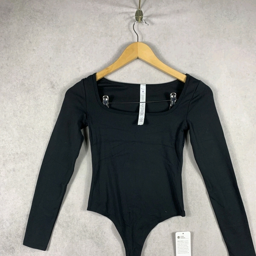 CRZ Yoga Women's Black Square Neck Long Sleeve Bodysuit Size XXS 00 NWT